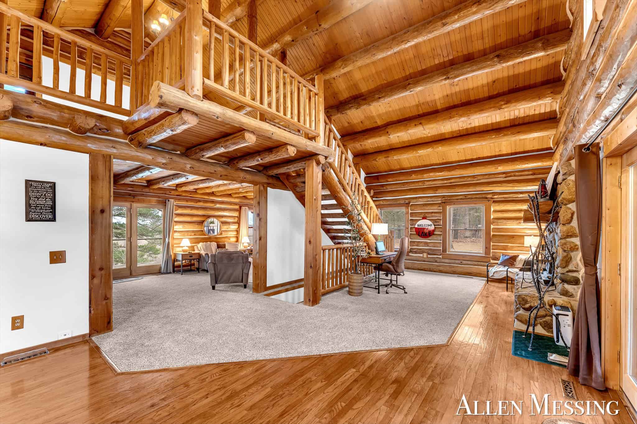 Custom Log Home on 10+ Acres with private Muskegon river frontage