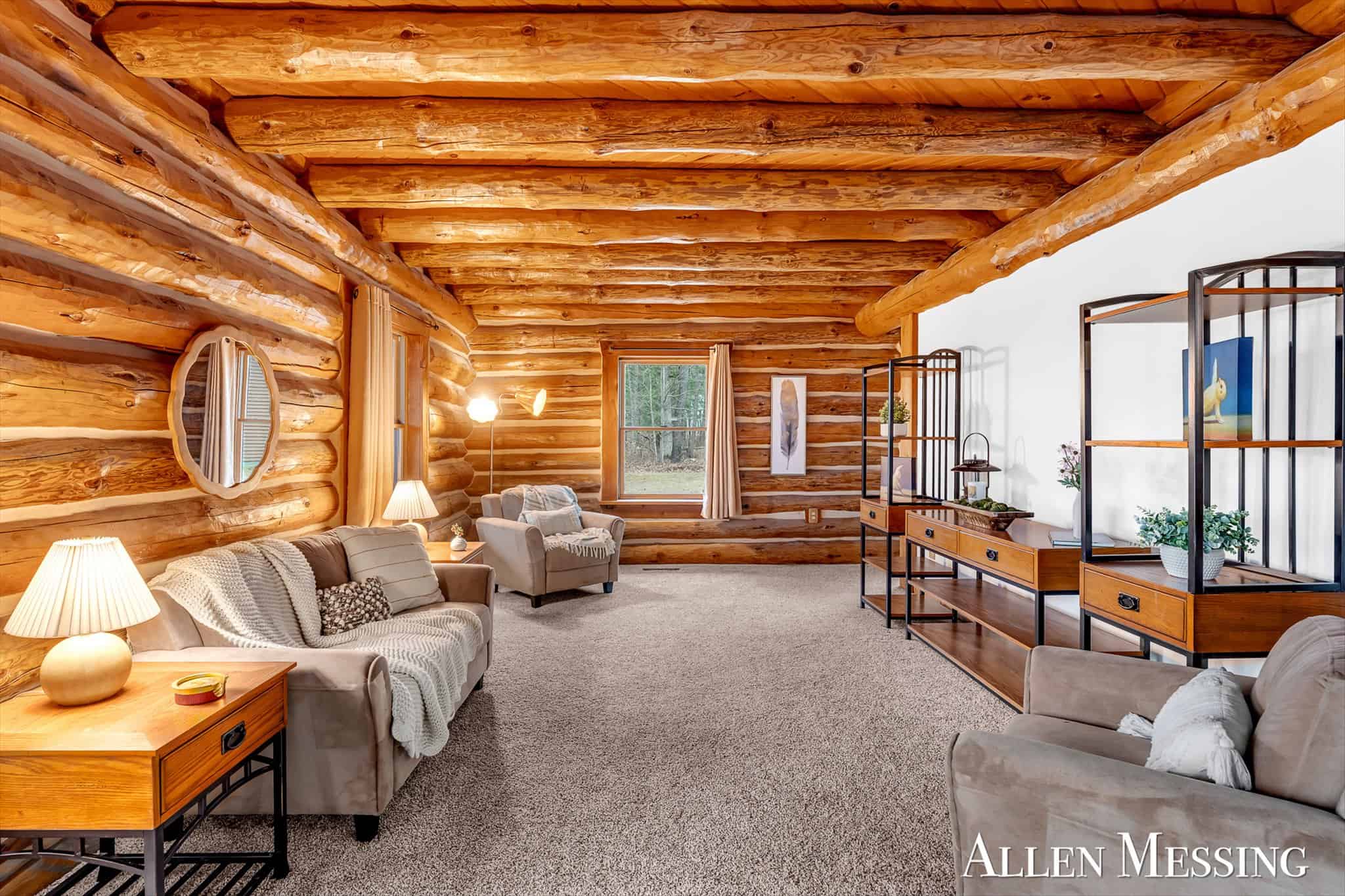 Custom Log Home on 10+ Acres with private Muskegon river frontage
