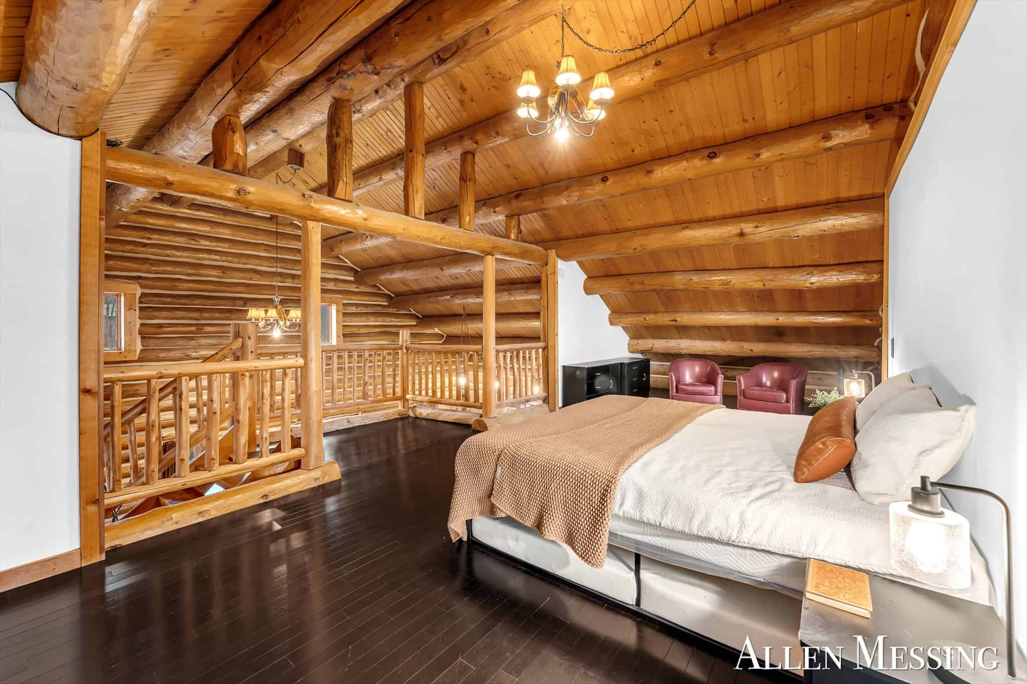 Custom Log Home on 10+ Acres with private Muskegon river frontage