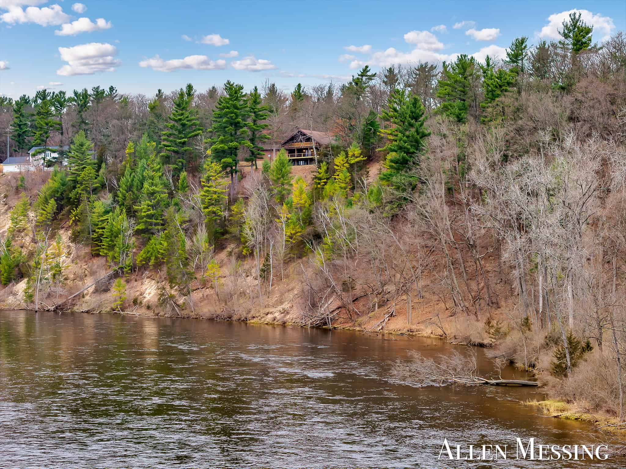 Custom Log Home on 10+ Acres with private Muskegon river frontage