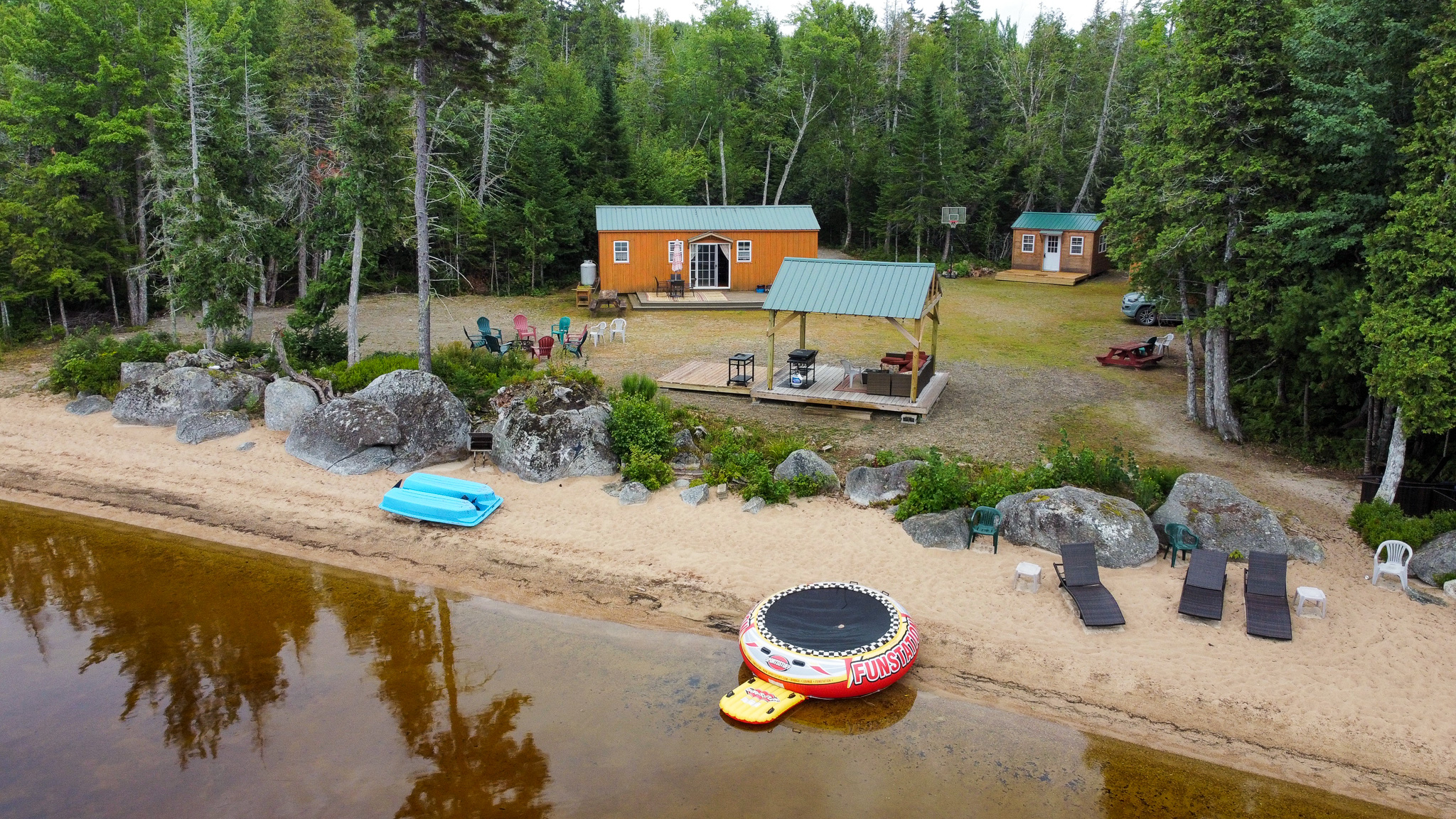 Camp with 584 Feet of Beachfront on Madagascal Pond