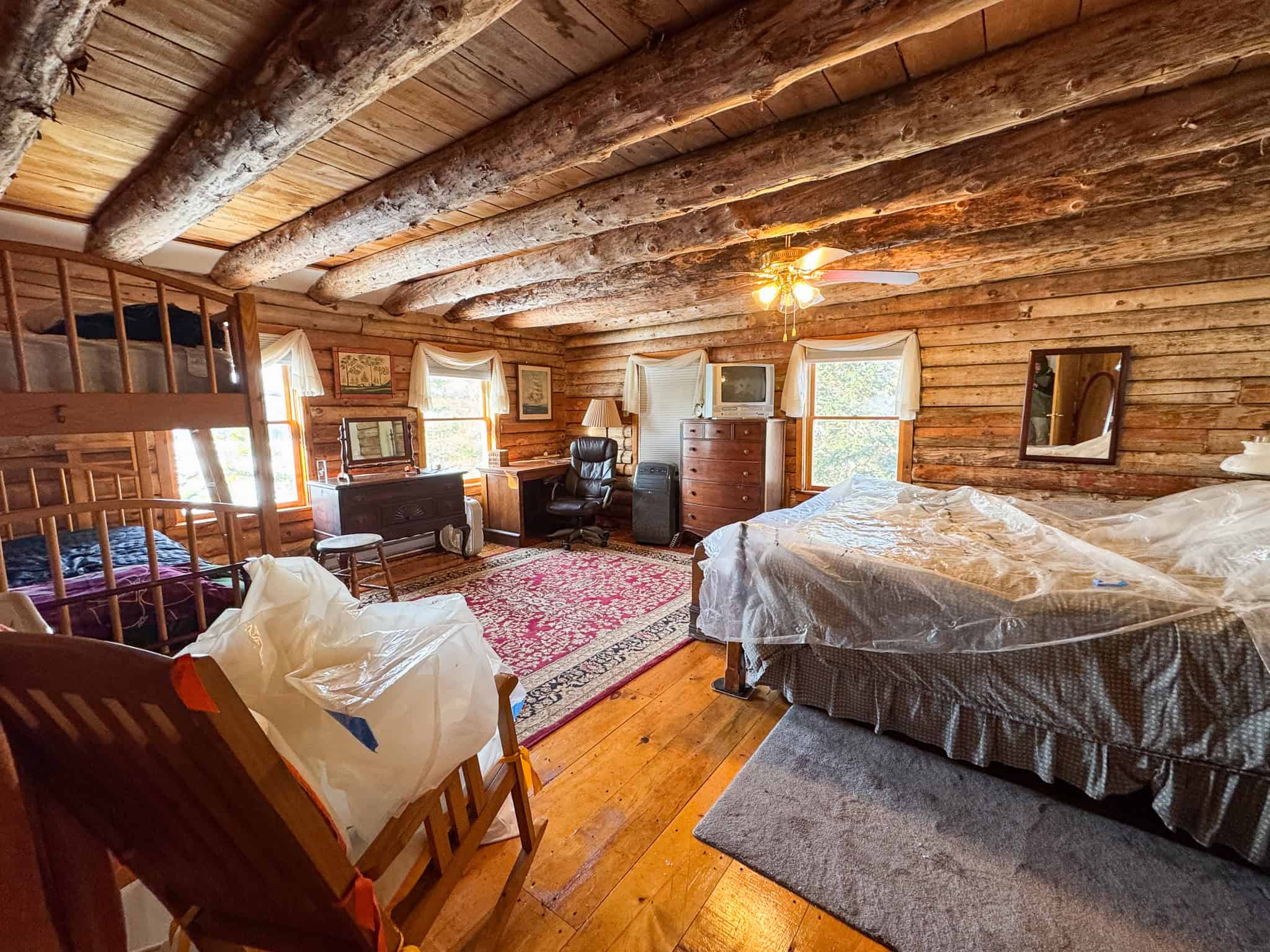 Waterfront Log Cabin on 16 Acres in Northern Maine