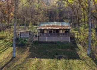 Driftless Area trout fishing and hunting retreat with a rustic log cabin, for sale Richland County WI