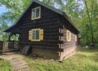 Driftless Area trout fishing and hunting retreat with a rustic log cabin, for sale Richland County WI