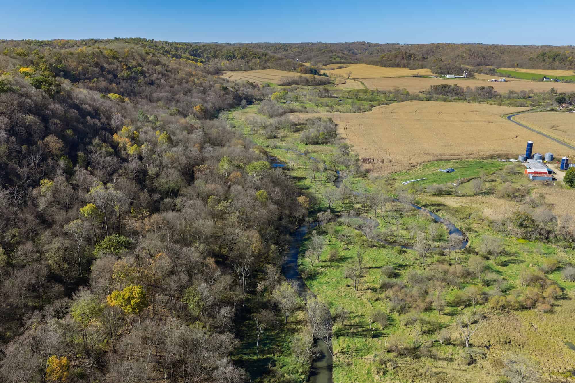 Driftless Area trout fishing and hunting retreat with a rustic log cabin, for sale Richland County WI