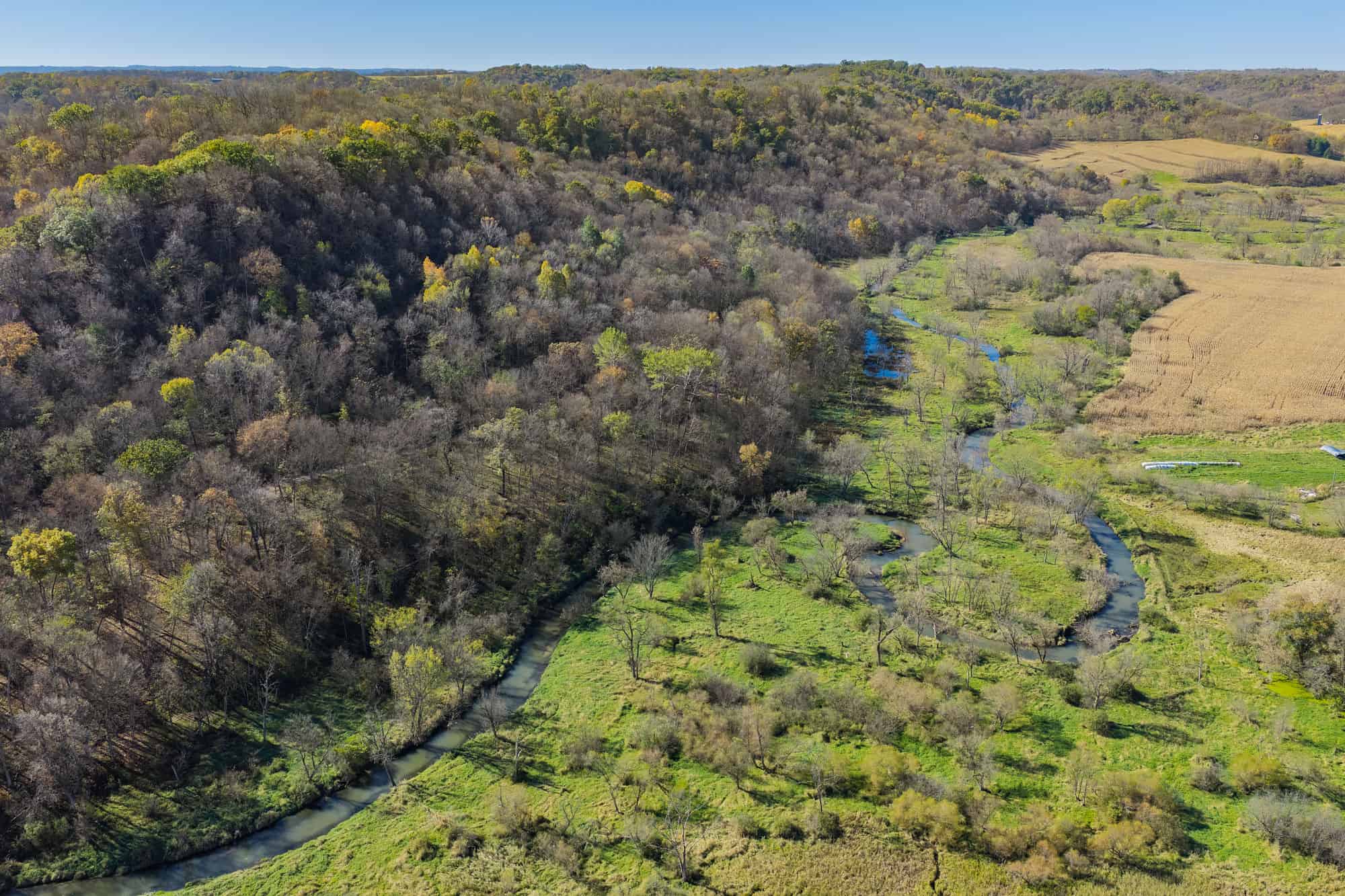 Driftless Area trout fishing and hunting retreat with a rustic log cabin, for sale Richland County WI