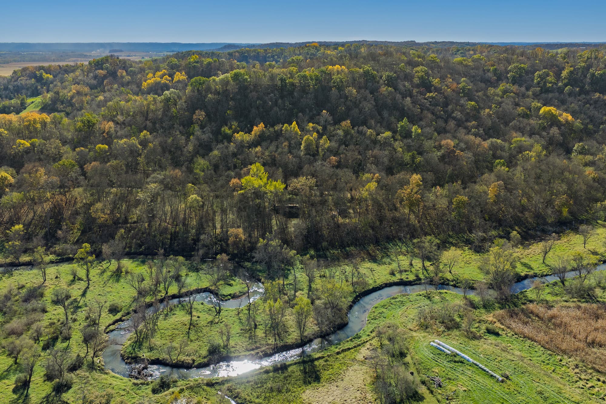 Driftless Area trout fishing and hunting retreat with a rustic log cabin, for sale Richland County WI