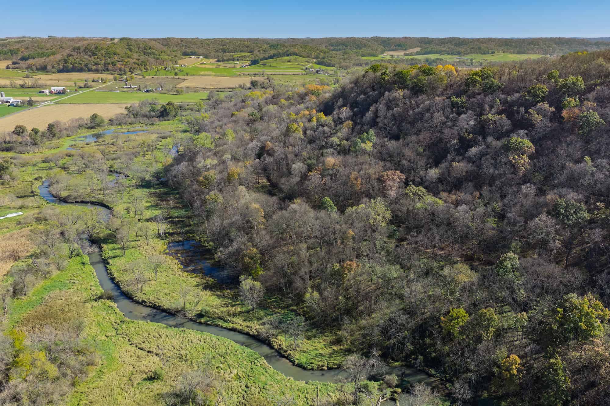 Driftless Area trout fishing and hunting retreat with a rustic log cabin, for sale Richland County WI