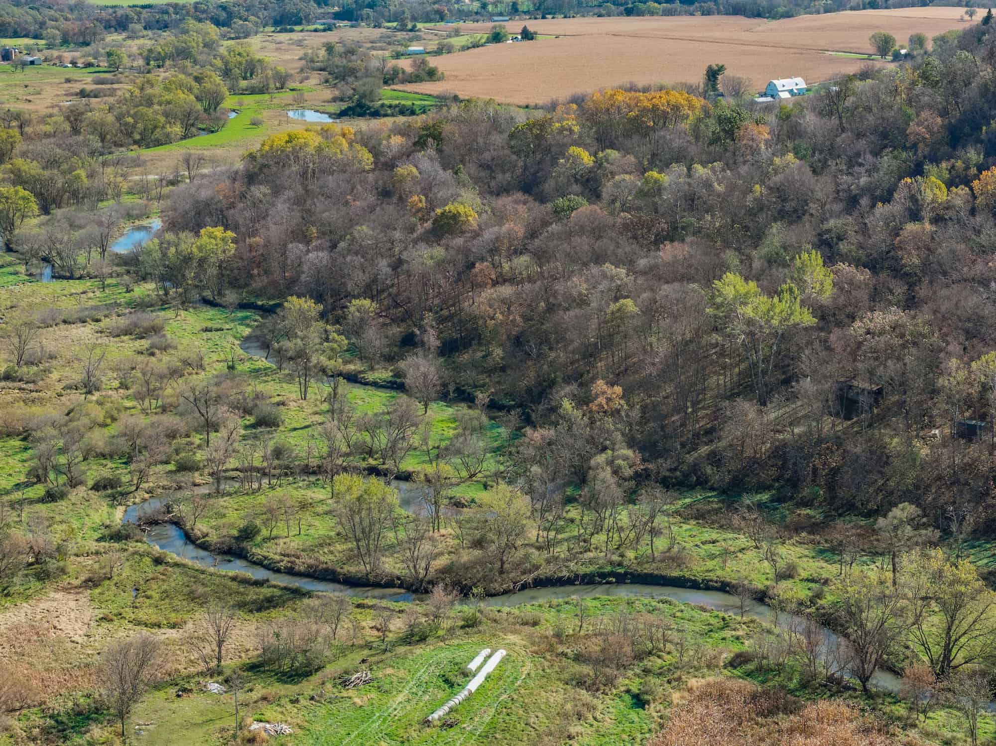 Driftless Area trout fishing and hunting retreat with a rustic log cabin, for sale Richland County WI