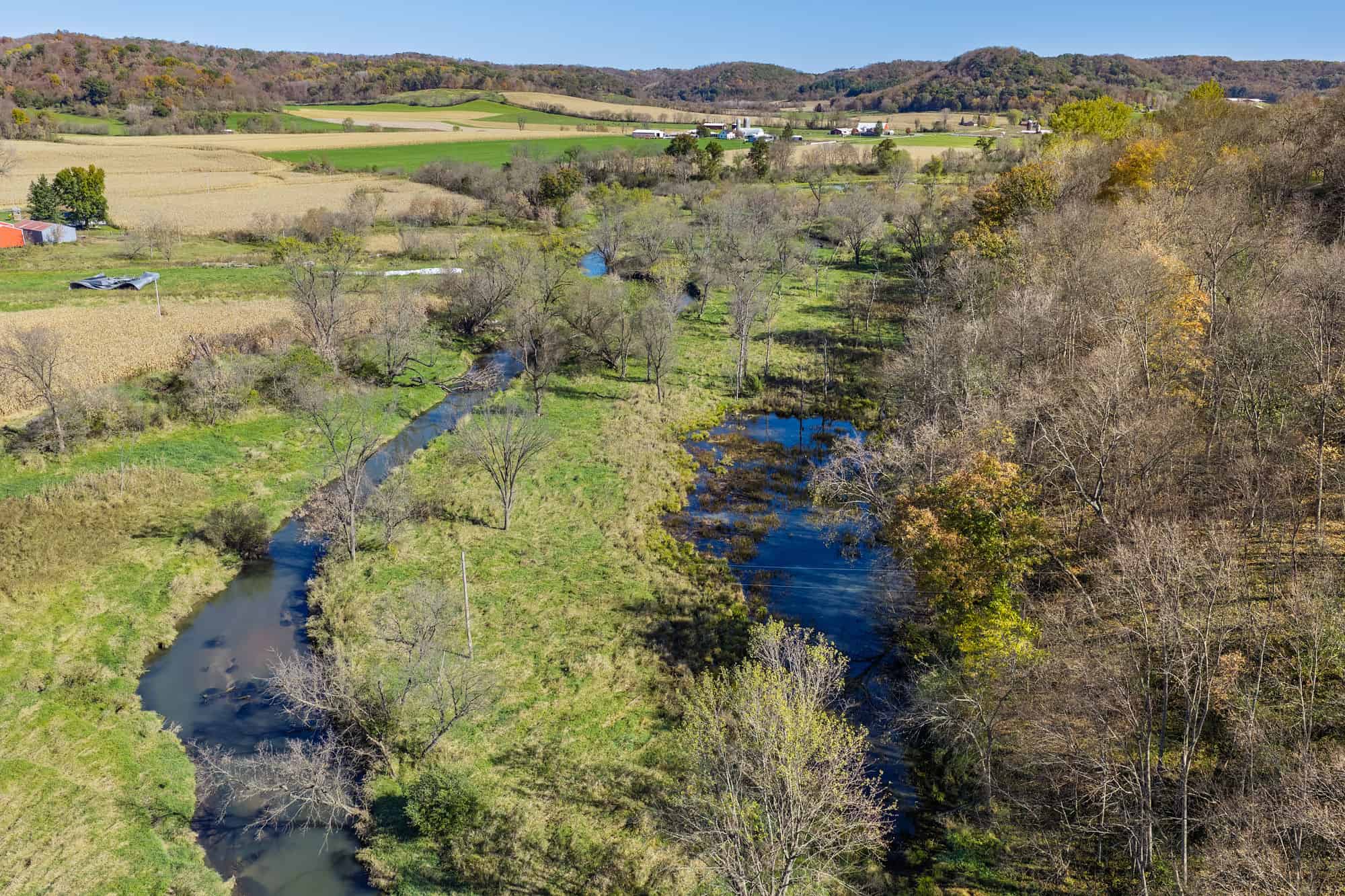 Driftless Area trout fishing and hunting retreat with a rustic log cabin, for sale Richland County WI