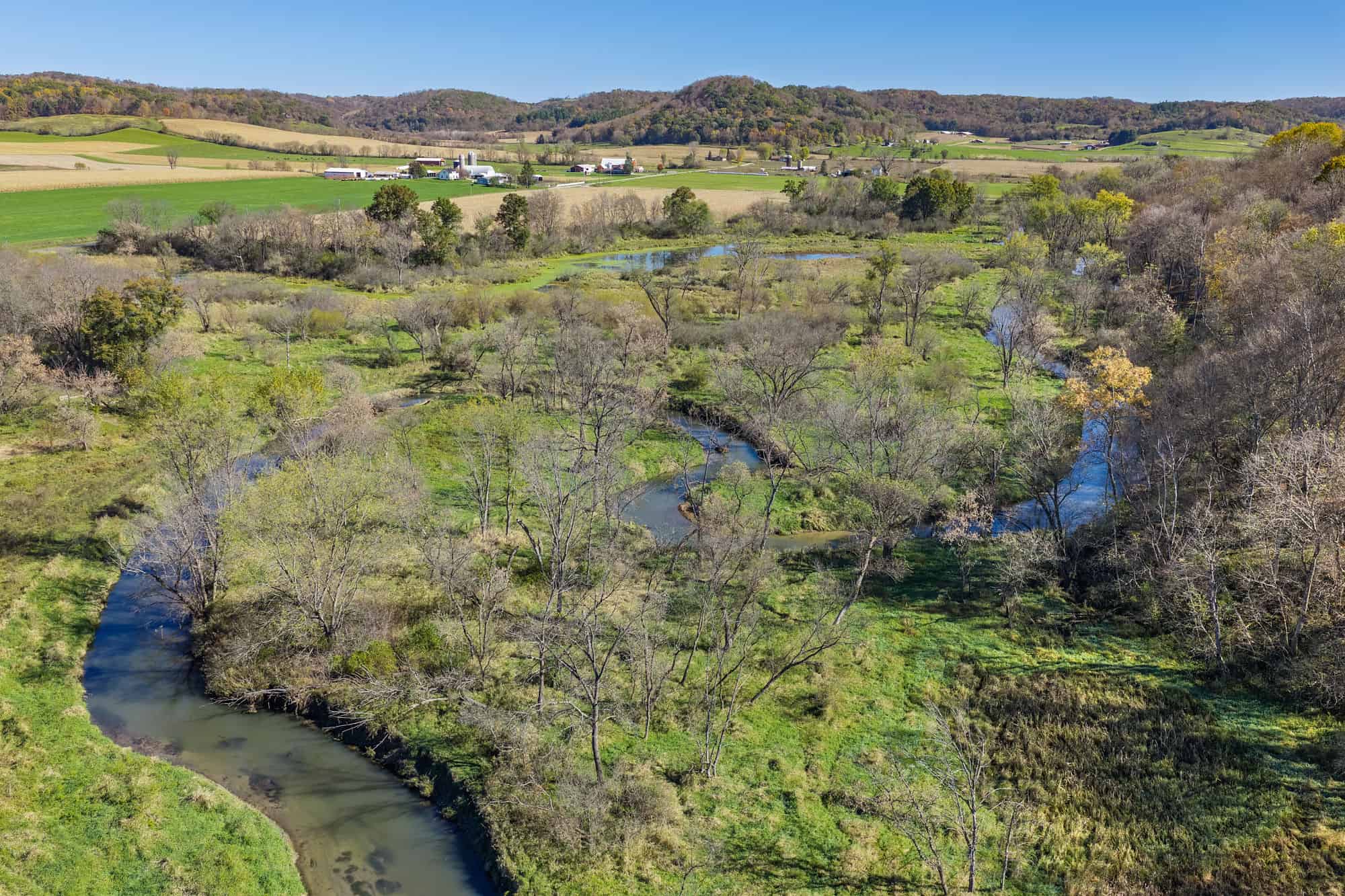 Driftless Area trout fishing and hunting retreat with a rustic log cabin, for sale Richland County WI