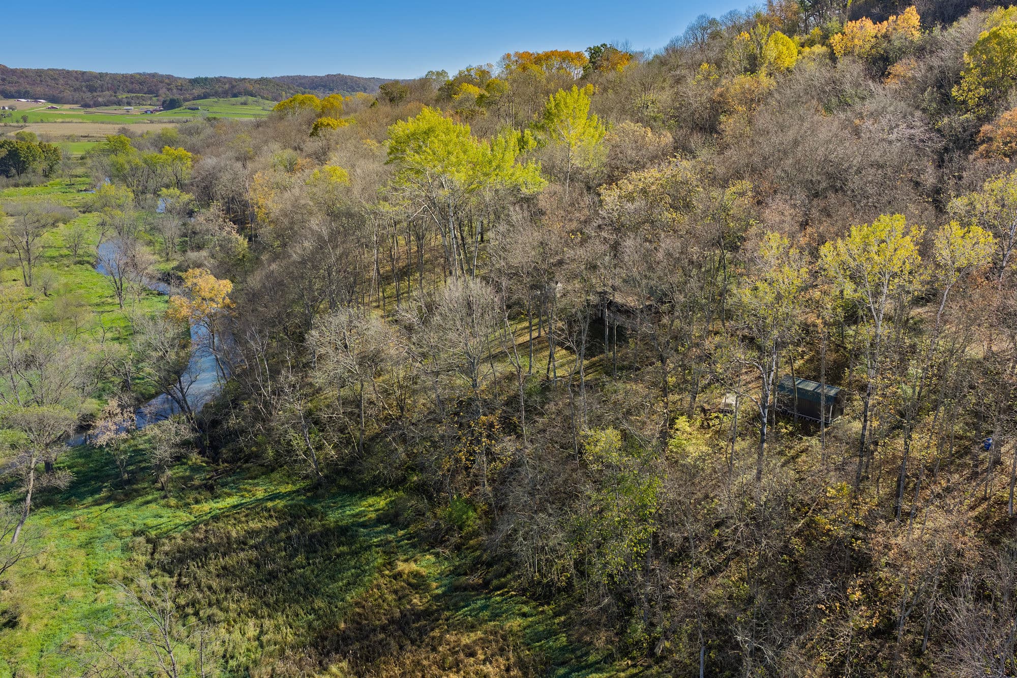 Driftless Area trout fishing and hunting retreat with a rustic log cabin, for sale Richland County WI